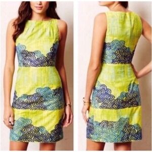Anthroplogie Tabitha Womens Dress 6 Yellow Blue Abstract Print Sleeveless Sheath